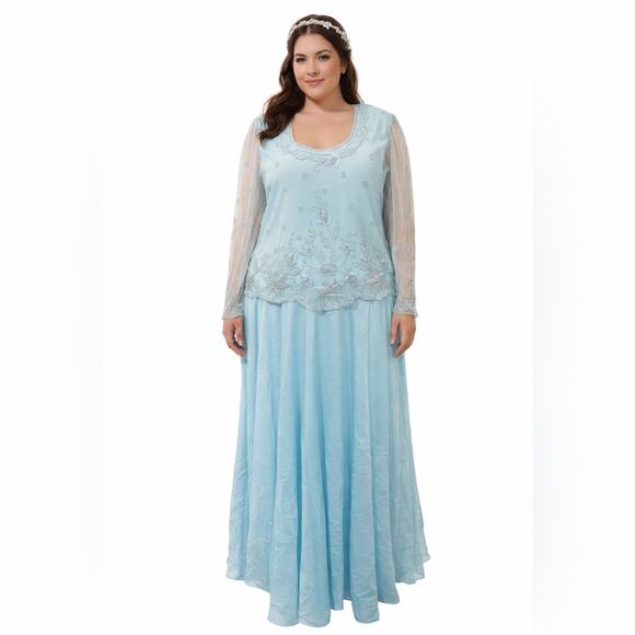 Scala Dresses & Skirts - Vtg Scala Baby Blue Beaded Gown Cinderella Fairy Regencycore Formal Dress Modest